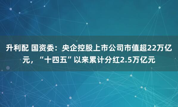 升利配 国资委：央企控股上市公司市值超22万亿元，“十四五”以来累计分红2.5万亿元